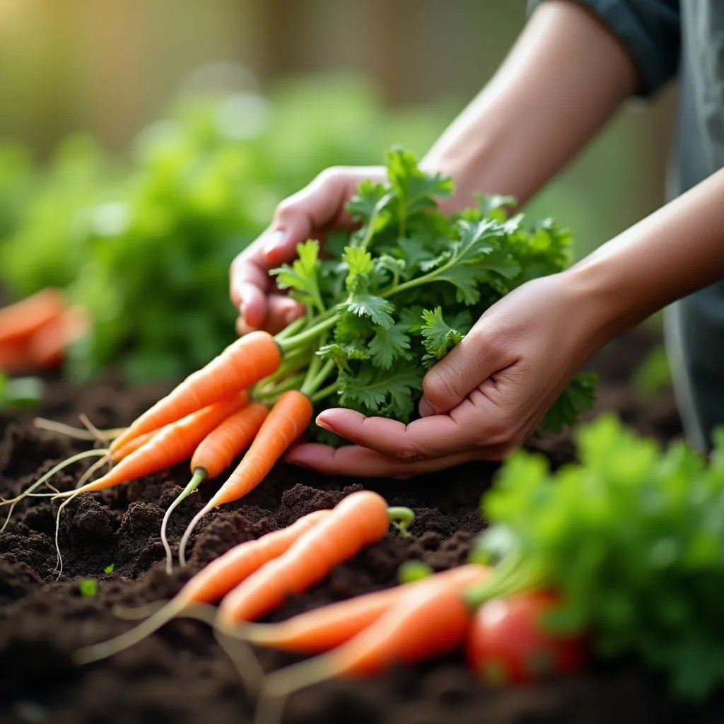 Oameni care culeg legume proaspete